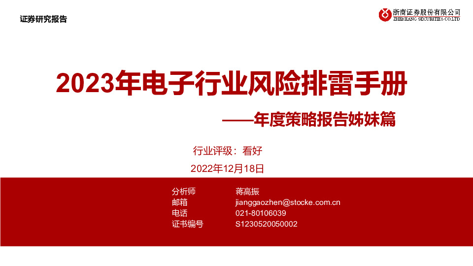年度策略报告姊妹篇：2023年电子行业风险排雷手册