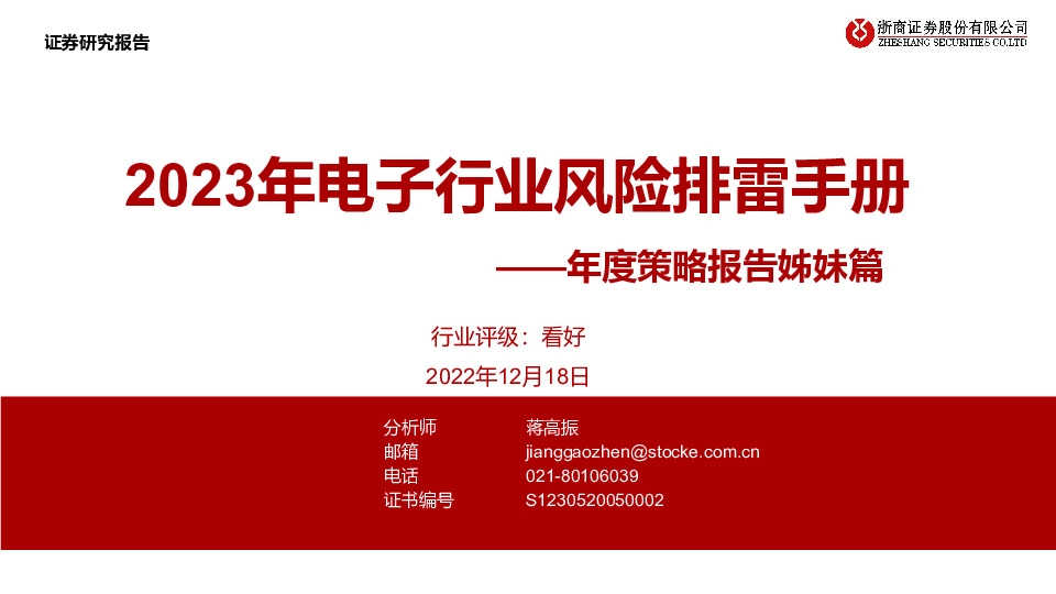 年度策略报告姊妹篇：2023年电子行业风险排雷手册