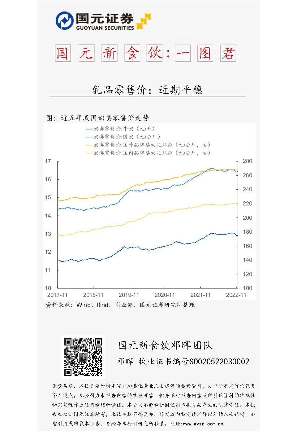 国元新食饮：一图君-乳品零售价：近期平稳