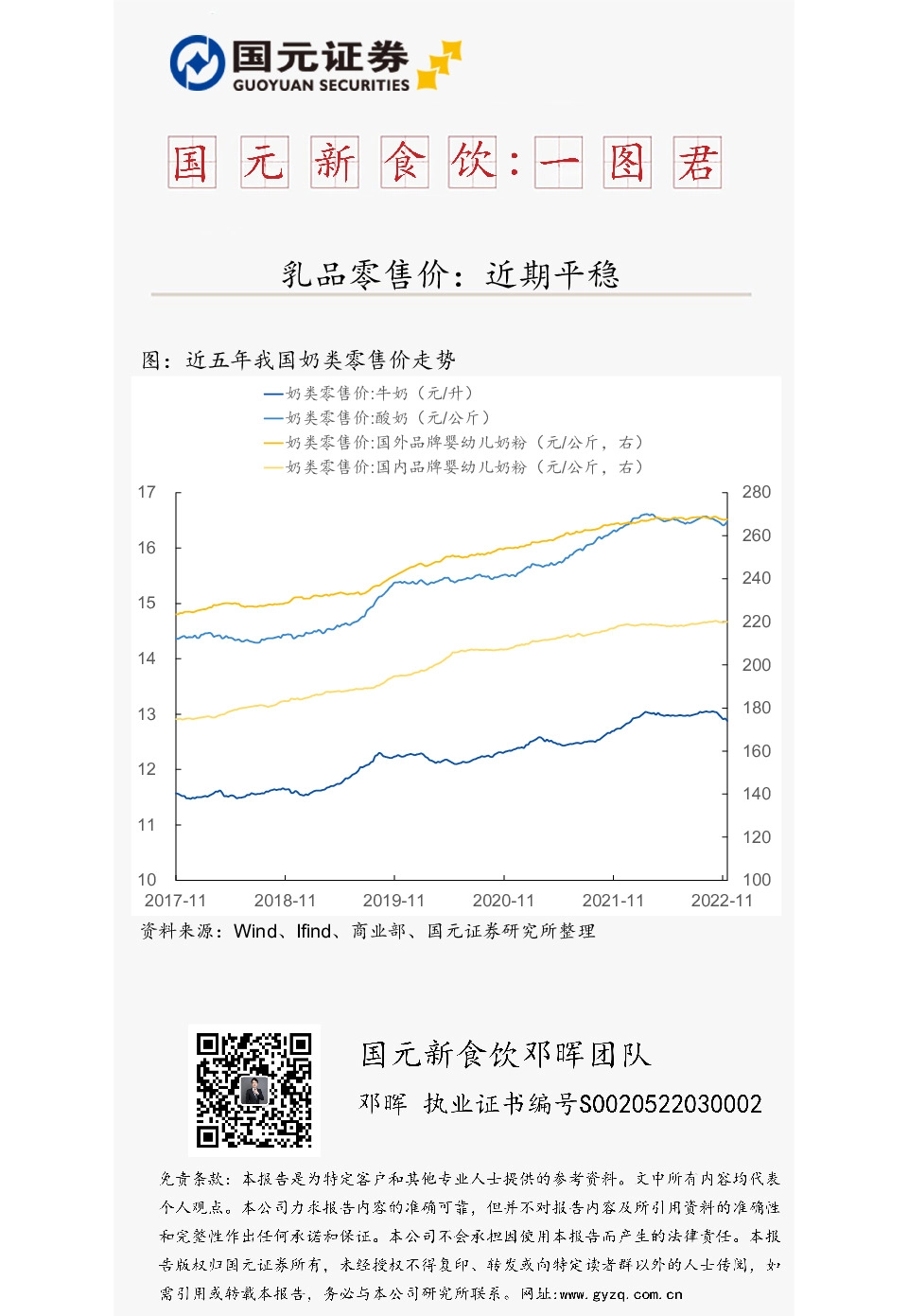 国元新食饮：一图君-乳品零售价：近期平稳