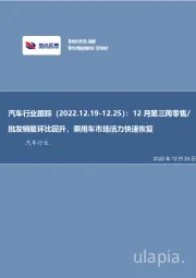 汽车行业跟踪：12月第三周零售/批发销量环比回升，乘用车市场活力快速恢复