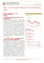环保、公用事业行业周报:硅料、硅片及电池片价格大跌,利好下游光伏运营商
