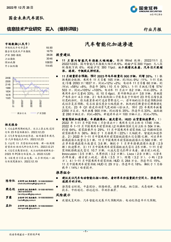 信息技术产业研究：汽车智能化加速渗透