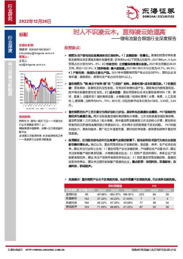 锂电池复合铜箔行业深度报告：时人不识凌云木，直待凌云始道高