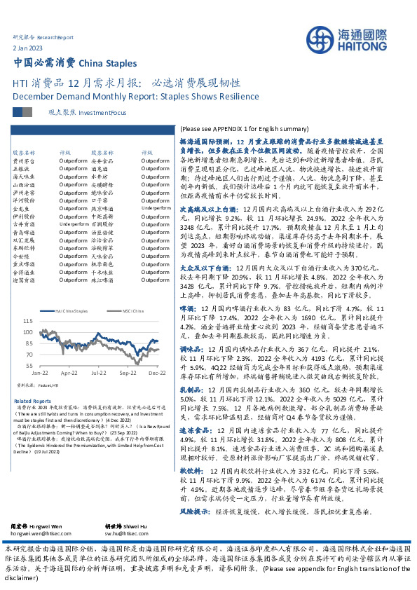 HTI消费品12月需求月报：必选消费展现韧性