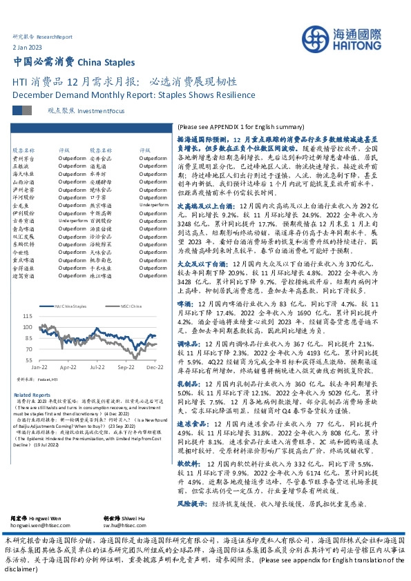 HTI消费品12月需求月报：必选消费展现韧性
