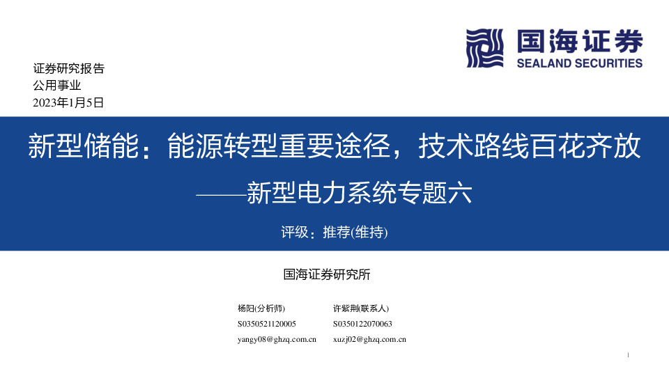 新型电力系统专题六：新型储能：能源转型重要途径，技术路线百花齐放