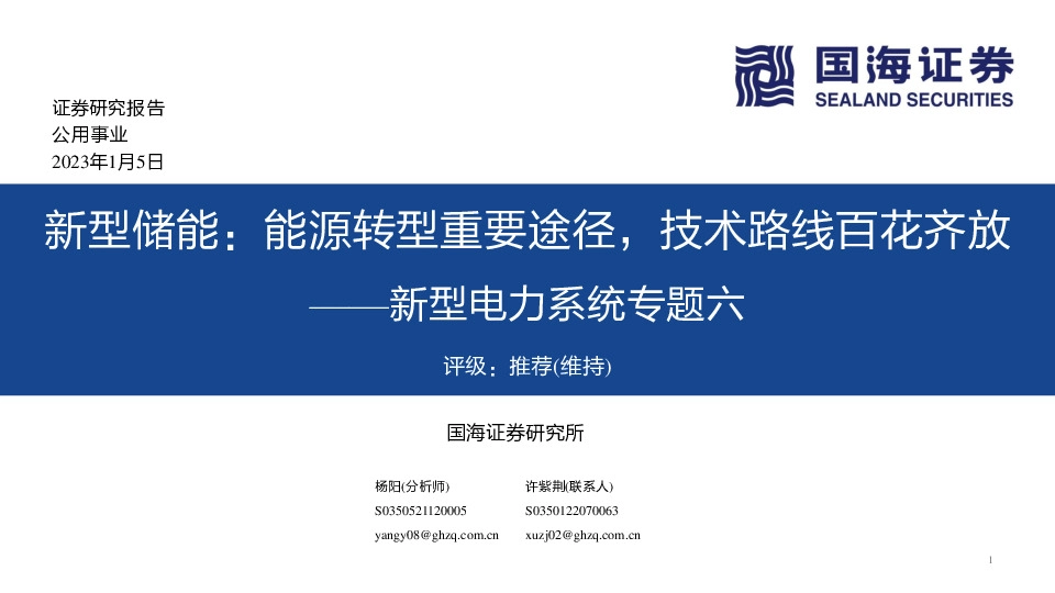 新型电力系统专题六：新型储能：能源转型重要途径，技术路线百花齐放