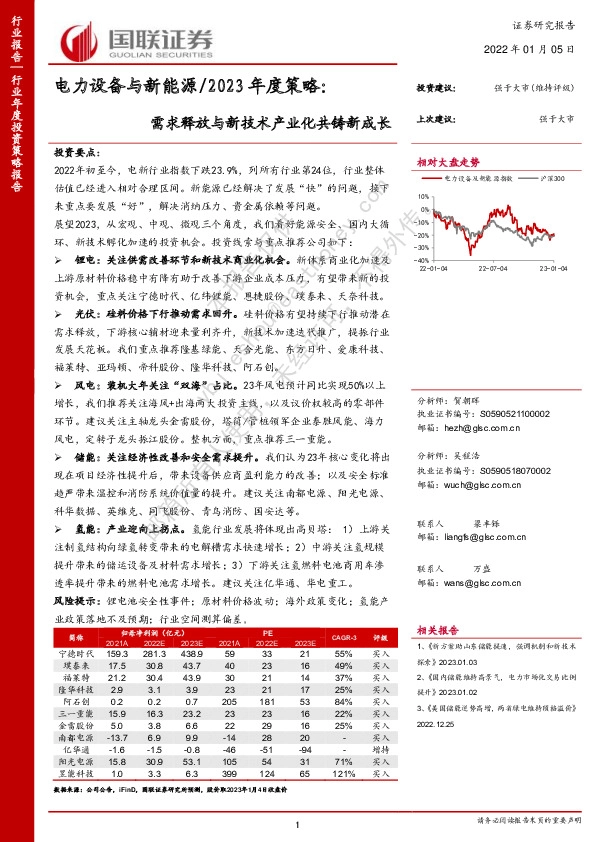 电力设备与新能源/2023年度策略：需求释放与新技术产业化共铸新成长
