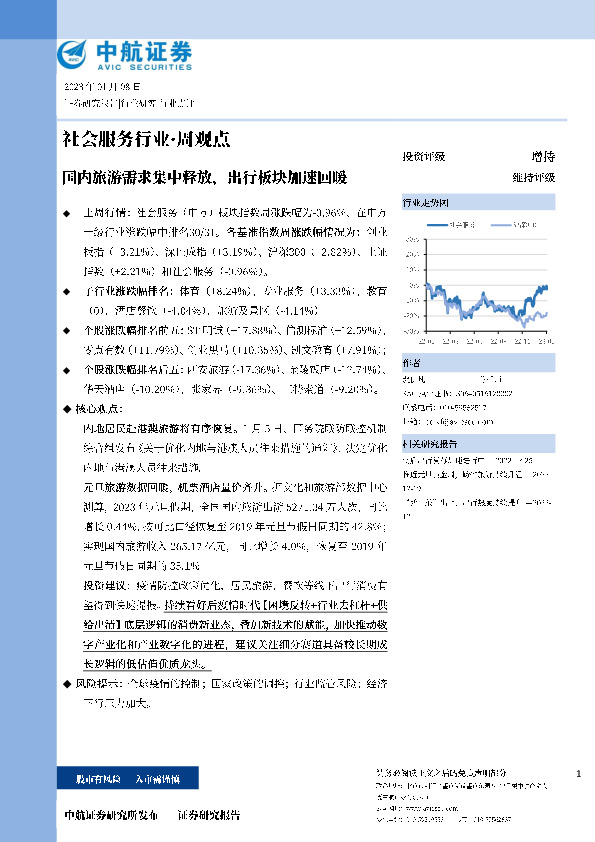 社会服务行业·周观点：国内旅游需求集中释放，出行板块加速回暖