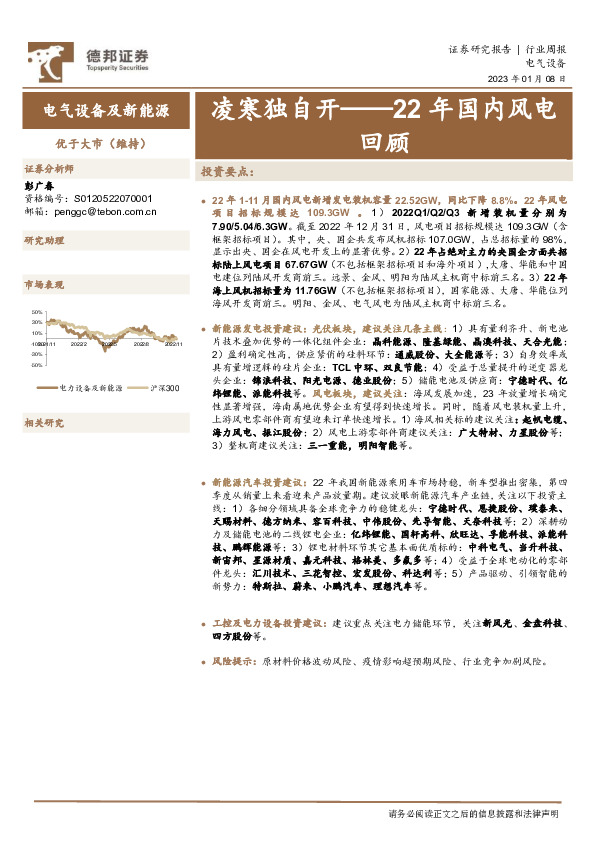 电气设备及新能源22年国内风电回顾：凌寒独自开
