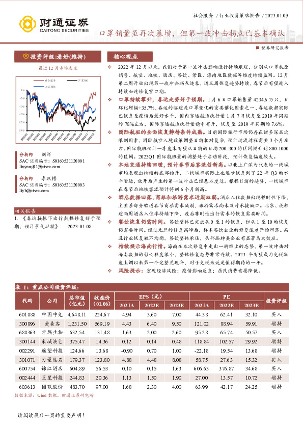 社会服务行业投资策略报告：口罩销量虽再次暴增，但第一波冲击拐点已基本确认