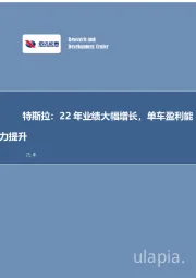特斯拉行业专题研究:22年业绩大幅增长,单车盈利能力提升
