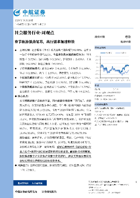 社会服务行业·周观点：春节旅游强劲复苏，出行需求加速释放