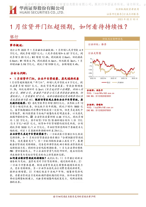 银行：1月信贷开门红超预期，如何看待持续性？