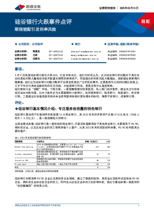 硅谷银行大跌事件点评：期限错配引发利率风险