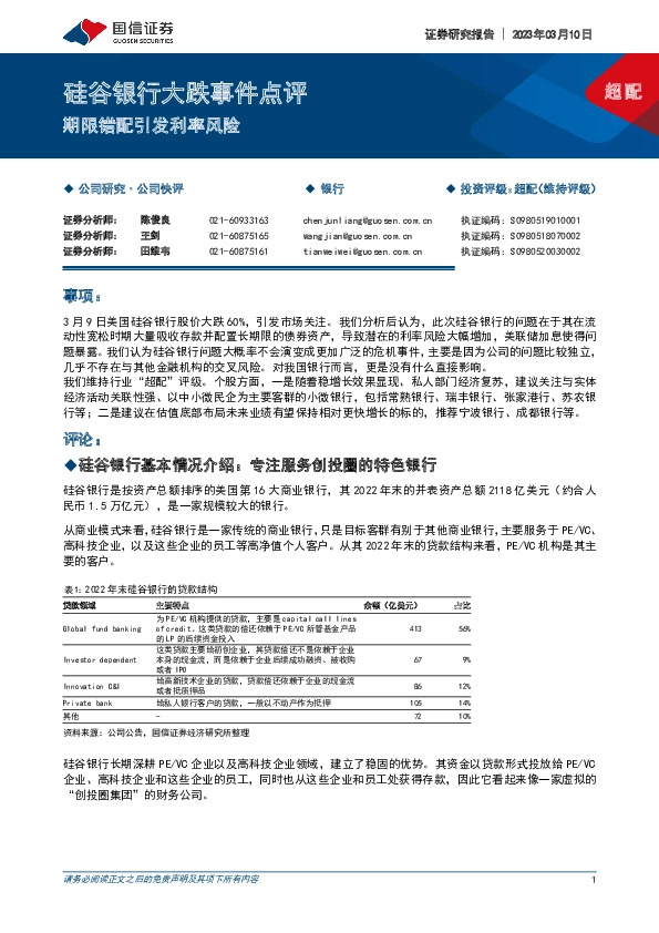 硅谷银行大跌事件点评：期限错配引发利率风险