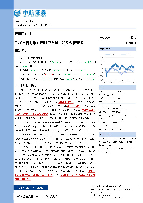 军工材料月报：四月当布局，静待否极泰来