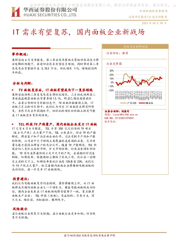 面板：IT需求有望复苏，国内面板企业新战场