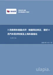 3月乘用车销量点评:销量同比转正,看好4月汽车需求恢复及上海车展催化