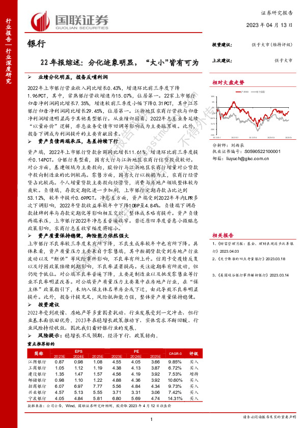 银行行业深度研究：22年报综述：分化迹象明显，“大小”皆有可为