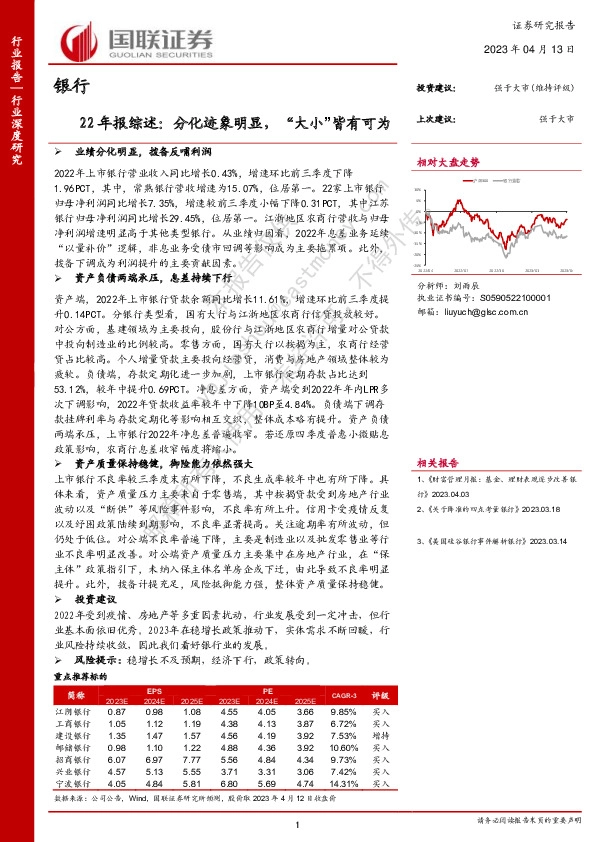 银行行业深度研究：22年报综述：分化迹象明显，“大小”皆有可为
