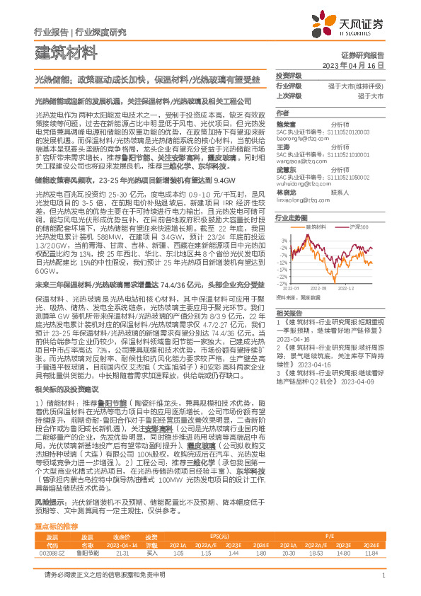 建筑材料行业深度研究：光热储能：政策驱动成长加快，保温材料/光热玻璃有望受益