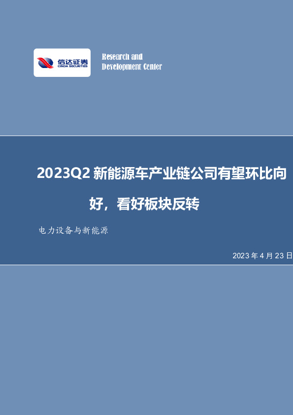 电力设备与新能源行业周报：2023Q2新能源车产业链公司有望环比向好，看好板块反转