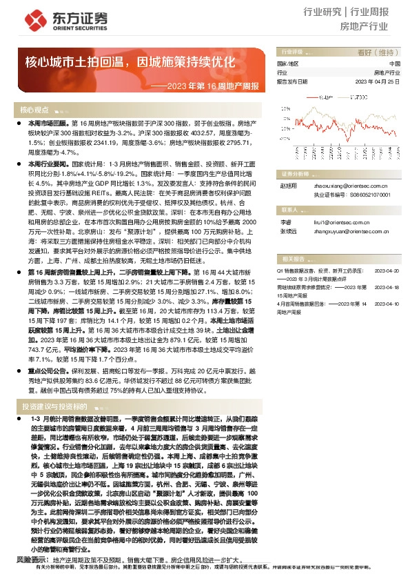 2023年第16周地产周报：核心城市土拍回温，因城施策持续优化
