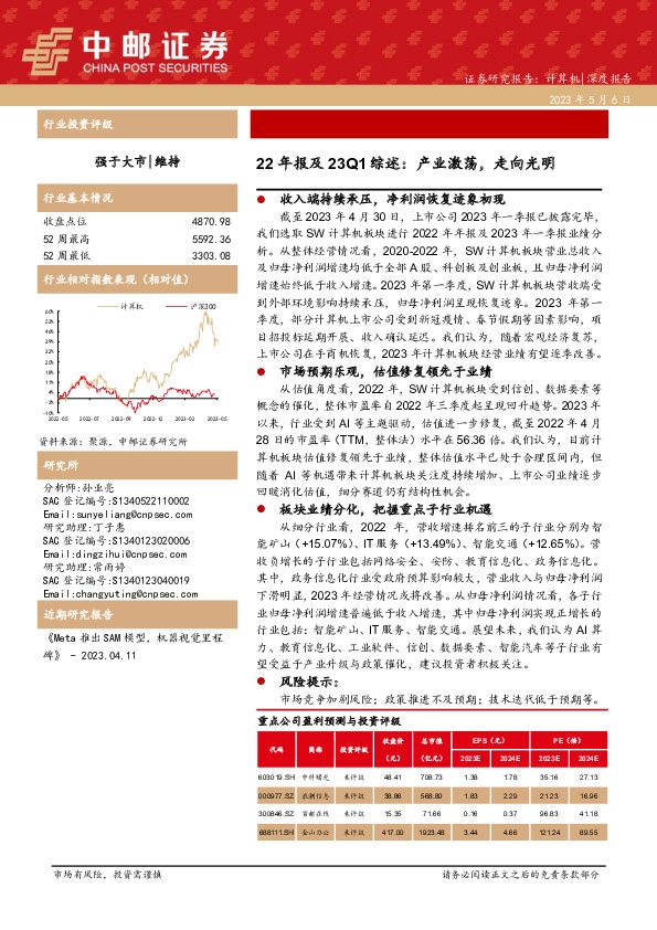 计算机深度报告：22年报及23Q1综述：产业激荡，走向光明