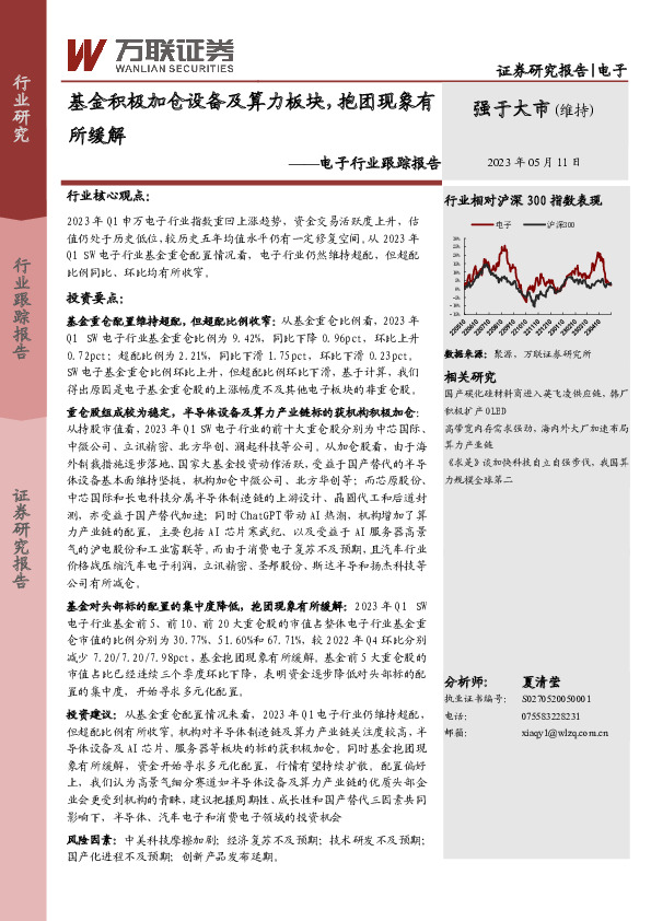 电子行业跟踪报告：基金积极加仓设备及算力板块，抱团现象有所缓解