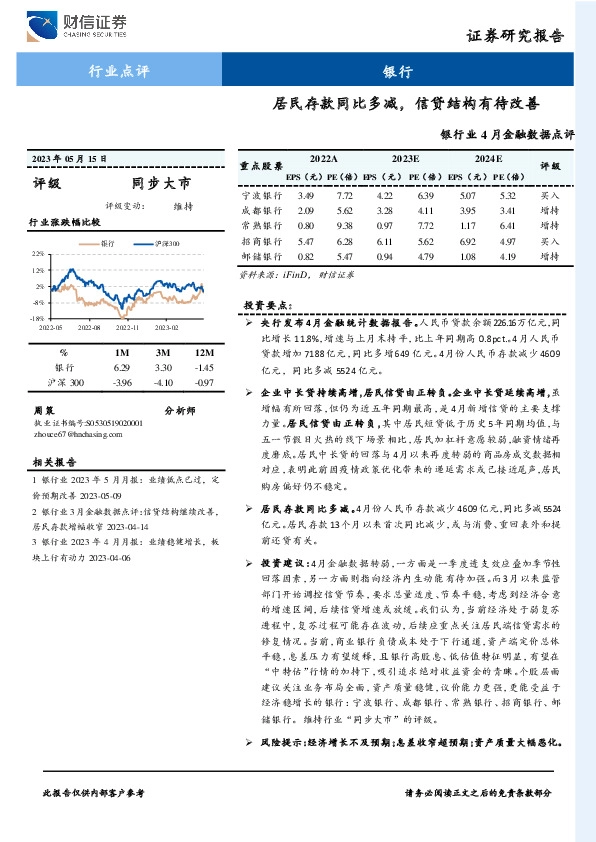 银行业4月金融数据点评：居民存款同比多减，信贷结构有待改善