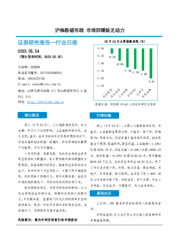 非银金融行业日报：沪指跌破年线 市场回暖缺乏动力