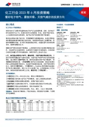 化工行业2023年6月投资策略：看好电子特气、膳食纤维、天然气顺价的投资方向