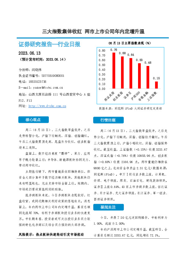 非银金融行业日报：三大指数集体收红 两市上市公司年内定增升温