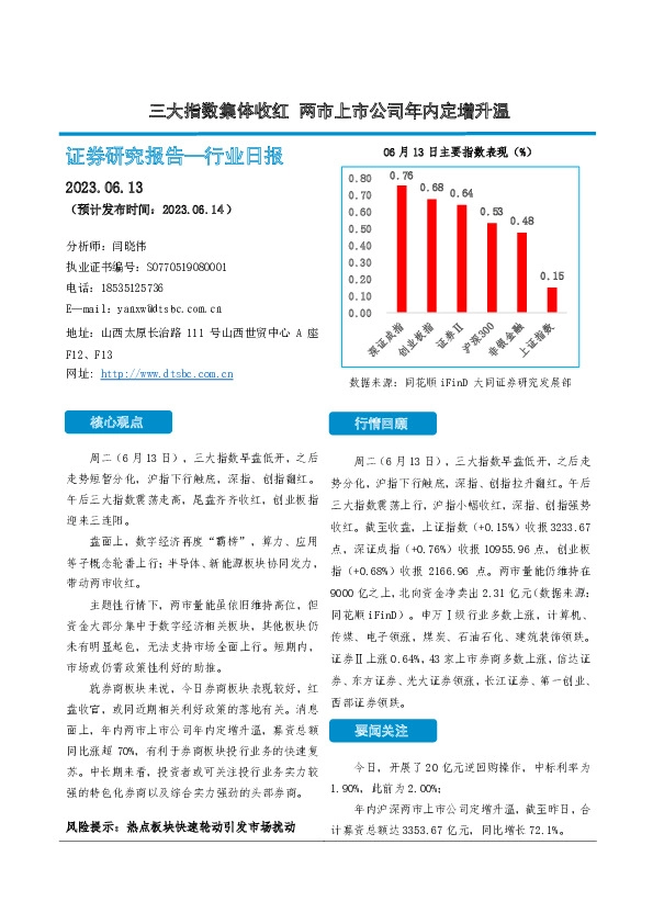 非银金融行业日报：三大指数集体收红 两市上市公司年内定增升温