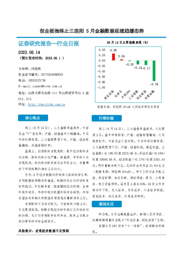 非银金融行业日报：创业板指终止三连阳 5月金融数据延续趋缓态势