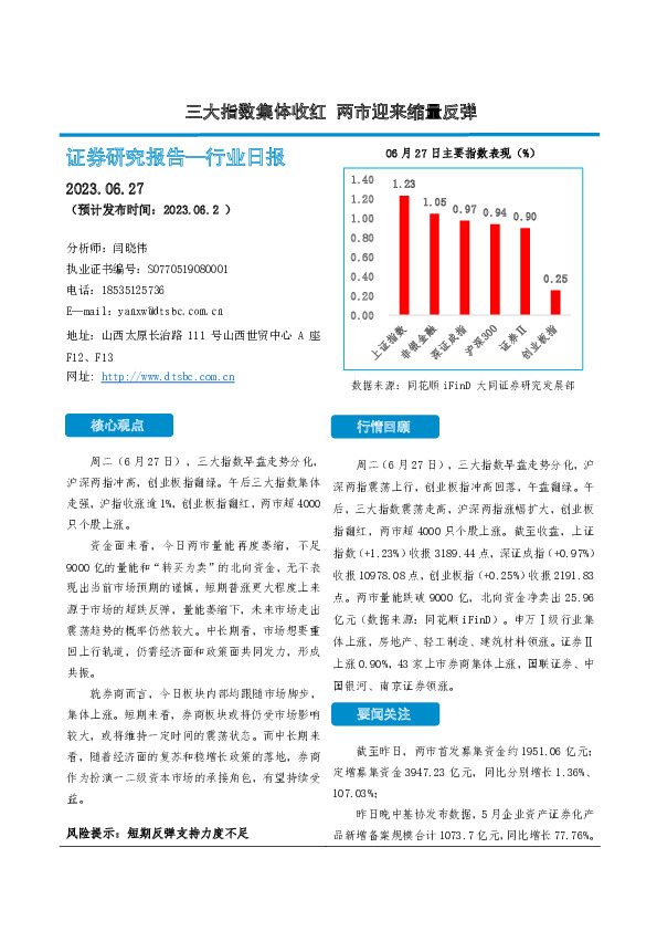 非银金融行业日报：三大指数集体收红 两市迎来缩量反弹