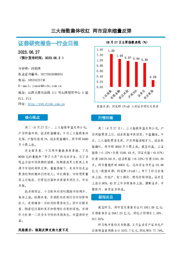 非银金融行业日报：三大指数集体收红 两市迎来缩量反弹