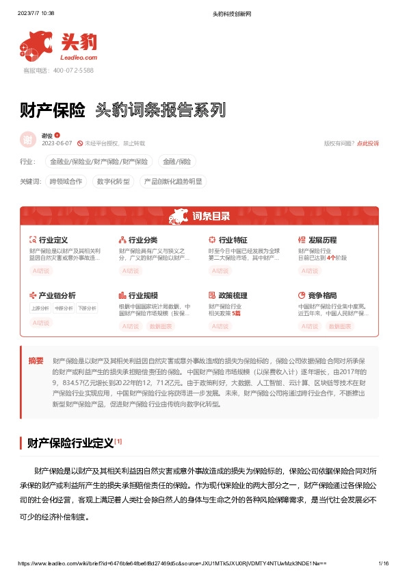 财产保险 头豹词条报告系列