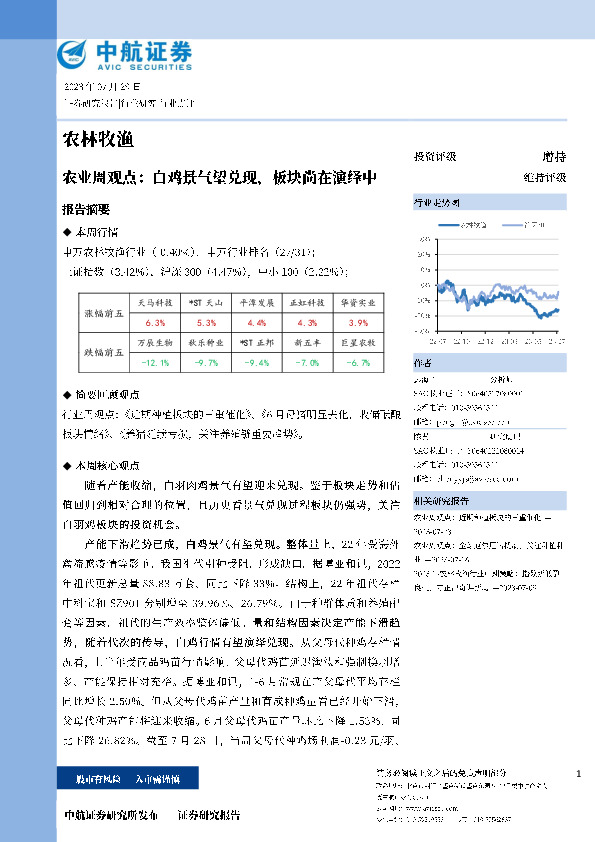 农林牧渔：农业周观点：白鸡景气望兑现，板块尚在演绎中