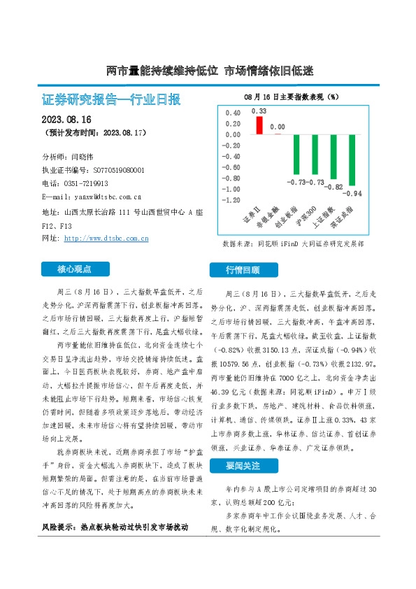 非银金融行业日报：两市量能持续维持低位 市场情绪依旧低迷