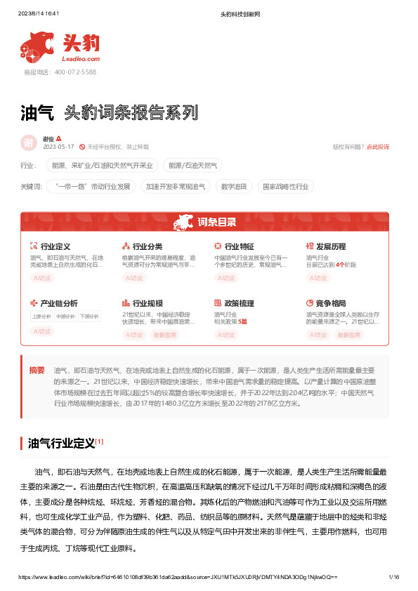 油气 头豹词条报告系列