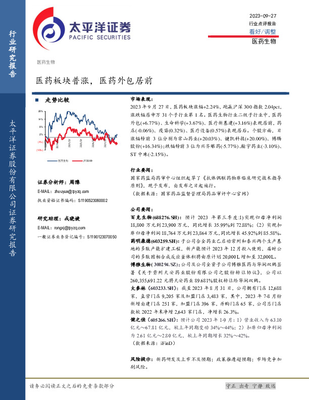 医药生物：医药板块普涨，医药外包居前