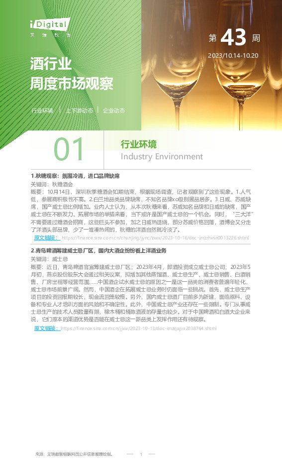 酒行业周度市场观察第43周