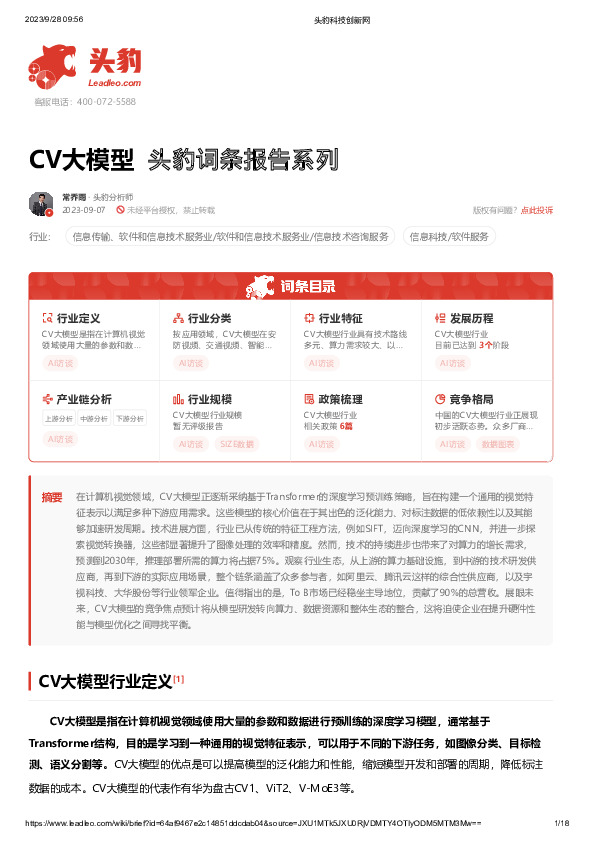 CV大模型 头豹词条报告系列