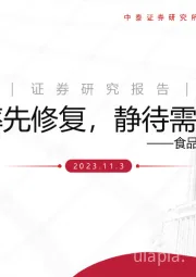 食品板块2023Q3总结:盈利率先修复,静待需求回暖