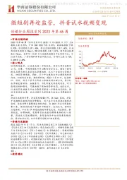 传媒行业周报系列2023年第46周：微短剧再迎监管，抖音试水视频变现