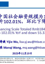 有色金属:2023年10月中国社会融资规模为1845.2亿元,同比上升102.01%,环比下降55.33%