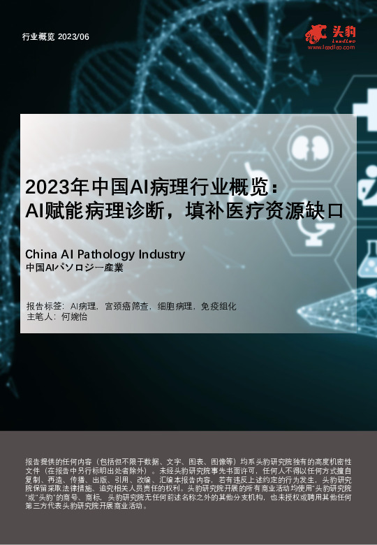 2023年中国AI病理行业概览： AI赋能病理诊断，填补医疗资源缺口